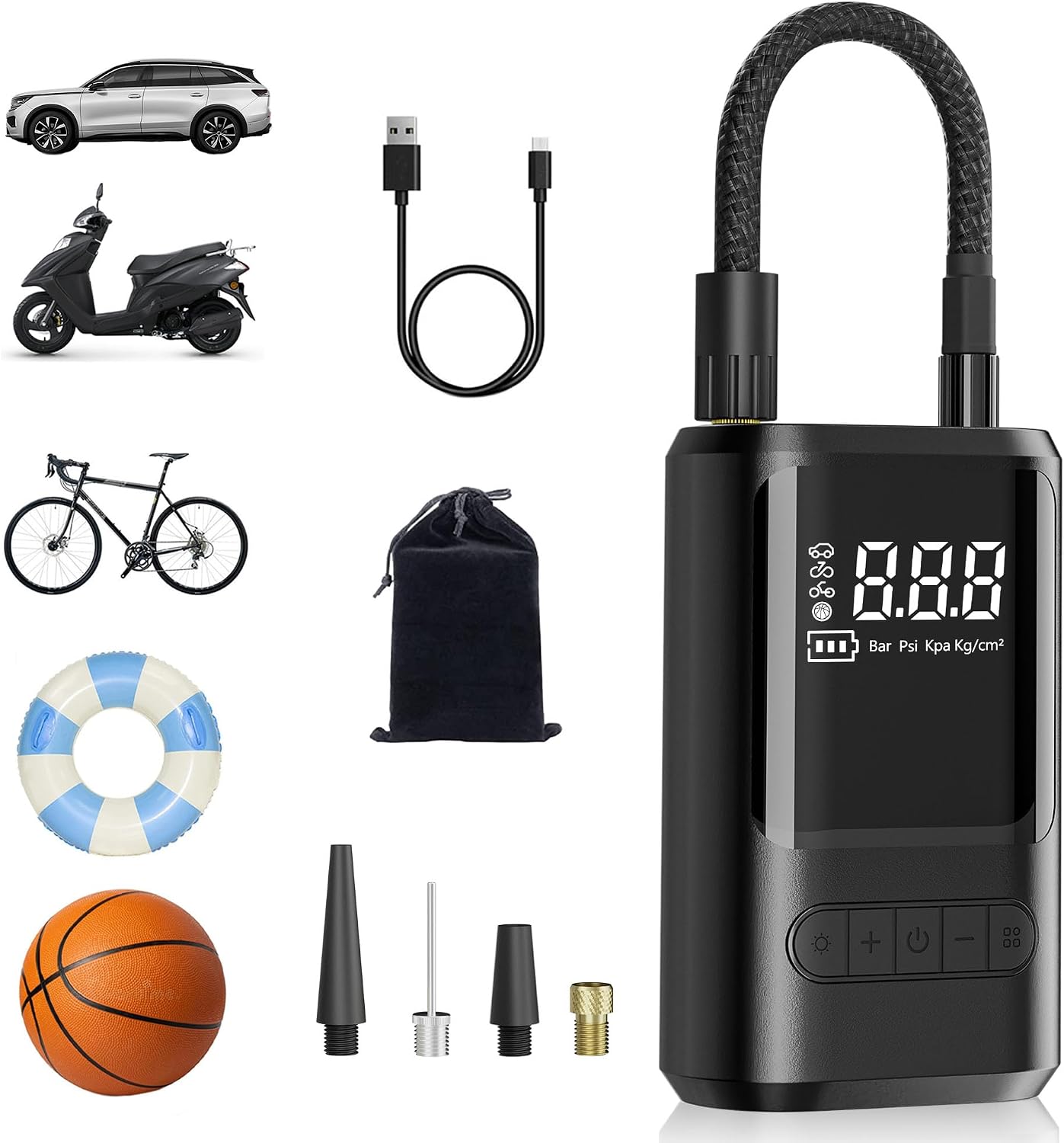 ZORUMAN 6000 mAh Mini Portable Electronic Air Pump 150 PSI Battery Electric Bicycle Pump with Digital Display and Emergency Lighting Pump for Car Motorcycle Bicycles Balls V