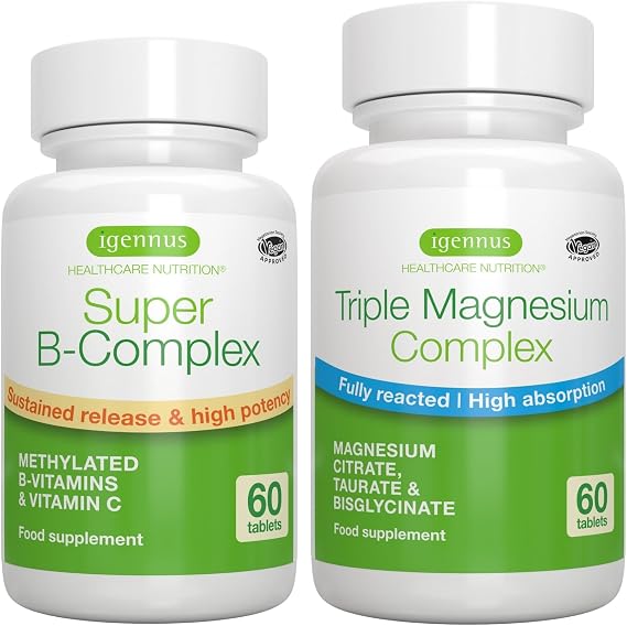 Super B Complex & Triple Magnesium Complex, High Absorption Vegan Bundle, by Igennus