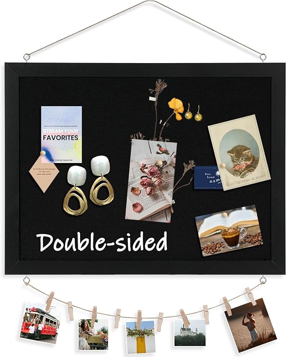 DOLLAR BOSS Double-Sided Bulletin Boards with Linen, 16"x12" Black Cork Board