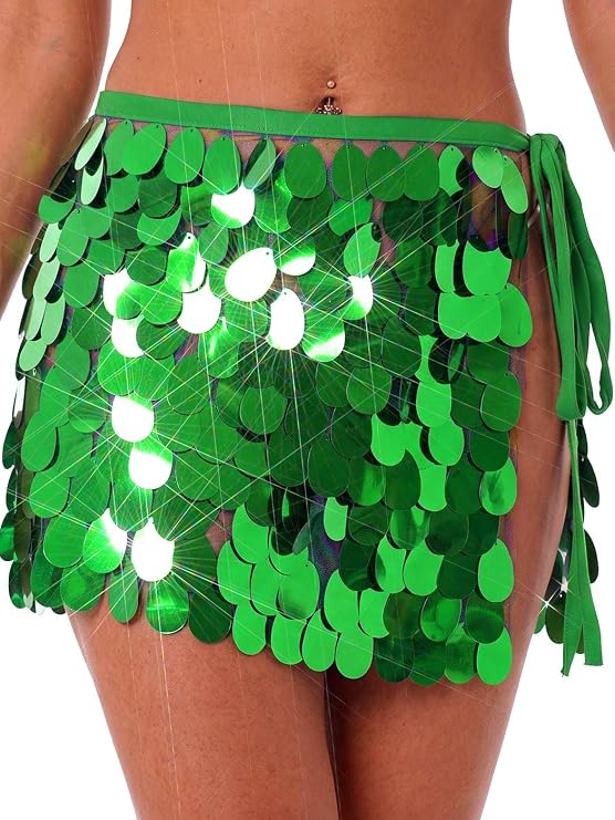 GRAEEN Sparkly Sequin Wrap Skirt Belly Dance Mermaid Costume for Women