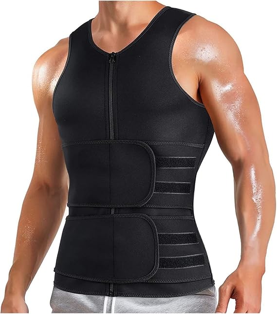 Sauna vest with abdominal belt neoprene men's fitness corset sweat vest tank top shapewear