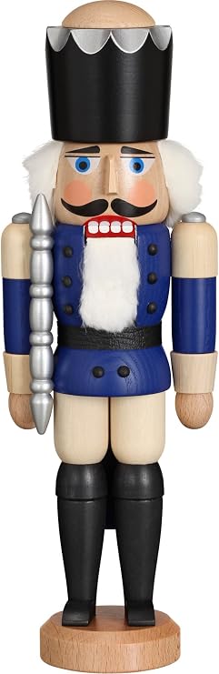 Seiffener Volkskunst German nutcracker King ash-tree blue, height 29 cm / 11 inch, original Erzgebirge by SV 11311/2