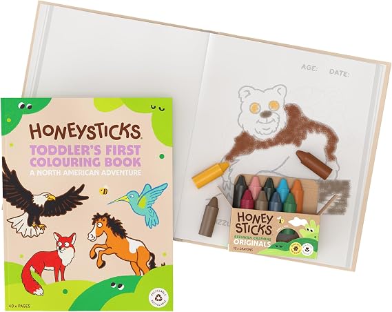 Honeysticks Pure Beeswax Crayons (12 Pack) and My First Coloring Book Set