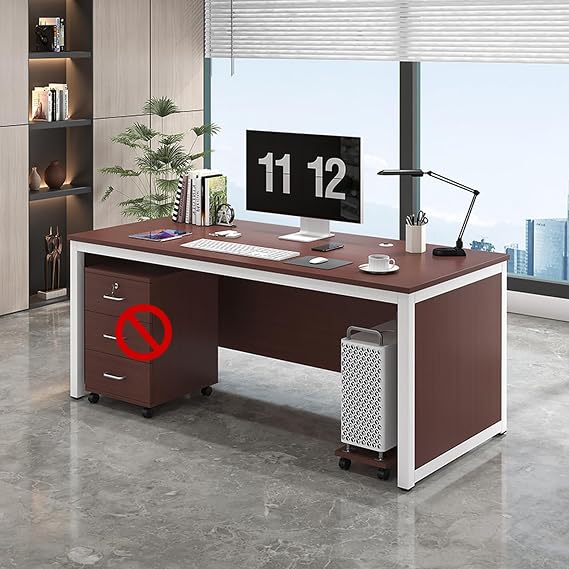 Modern Executive Desk with Storage Shelves Large Office Table with Drawers Stylish Computer Desk for Home Office 120x70x74cm (47x27.5x29in)