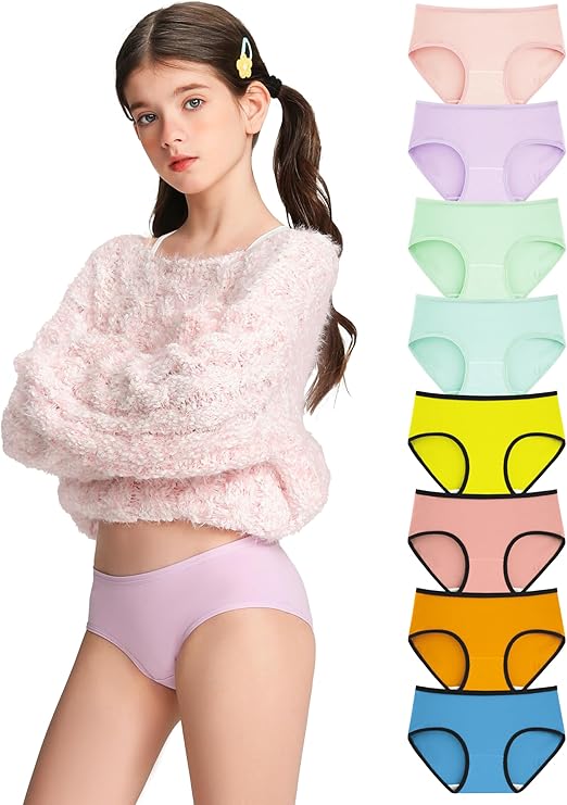 TIICHOO Girls Underwear for Teens Ages 8-16 Cotton Soft Girls Panties 8Pack | 100% Cotton Crotch - Lightweight Soft Sensory Friendly - Tagless design - Mid-Waist Comfort - Everyday Comfort For Teens