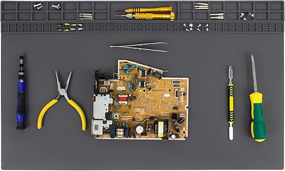 Extra Large Soldering Mat 23.7''x13.8'' Premium Silicone 932F Heat Resistant Repair Mat Non-Slip Large Silicone Mat for Soldering Iron, DIY Projects, Electronics, Phone, Laptop Repair (Grey)