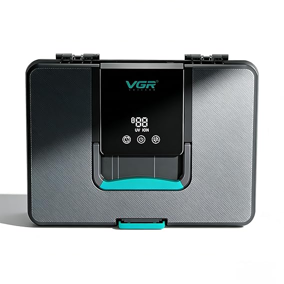 VGR 840 Barber Tool Storage Box with 365nm Light Technology, USB Powered Professional Organizer for Clippers, Trimmers, Guards & Barber Accessories, LED Display, Multi-Compartment Design