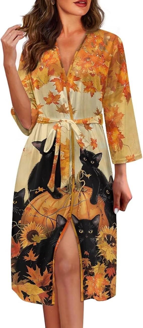 Long Robes for Adult Women Long Sleeve Women Nightgown with Belt Plus Size Loungewear