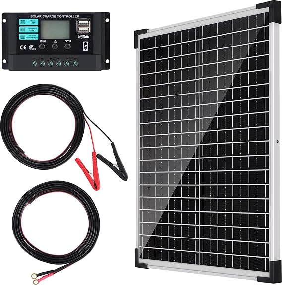 Solar Panel Kit 25W 12V Monocrystalline Battery Maintainer with10A Solar Charge Controller and Extension Cable with Battery Clips O-Ring Terminal for RV Trailer Boat Off Grid System