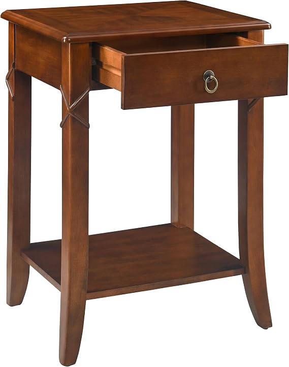 Small Side End Table with Drawer and Storage Shelf, Solid Wood Sofa Beside Table, Mid-Century Retro Telephone Table For Living Room,19.7"L x 15.7"W x 27.6"H, Easy Assembly, Cherry Brown GBJ-DR200