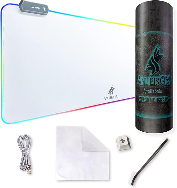 ANUBISGX White RGB Mouse Pad | Premium XL Waterproof Computer Gaming Desk Mat | 14 Glowing LED Settings | XXL Extended Non-Slip Gamer Mousepad | 31.5 x 11.8 in
