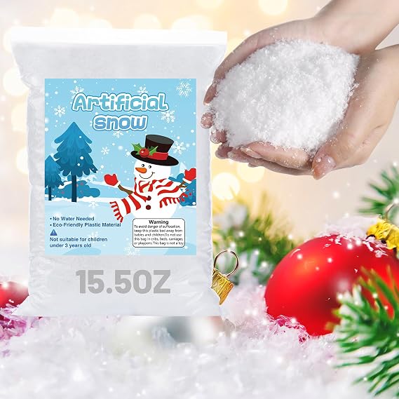 Biggun 15.5 Oz Water-Free Fake Snow Christmas Village Decorations, Lifelike Fire-Resistant Dry Faux Snow for Winter Wonderland Decorations