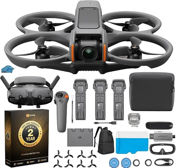 DJI Avata 2 Fly More Combo (3 Batt), FPV Drone with 4K Camera, 1-Push Acrobatics, Built-in Propeller Guard, 155 FOV, FAA Remote ID, 128GB Micro SD, Backpack, Landing Pad