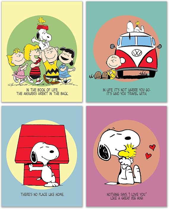 BigWig Prints Snoopy Posters for Classroom, Peanuts Gang, Set of 4, 8x10 in