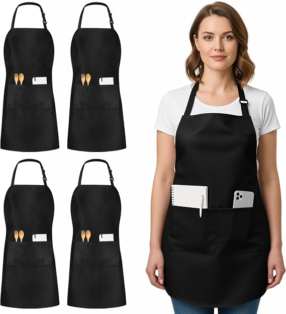 Utopia Kitchen Bib Aprons 4 Pack Adjustable With 2 Pockets