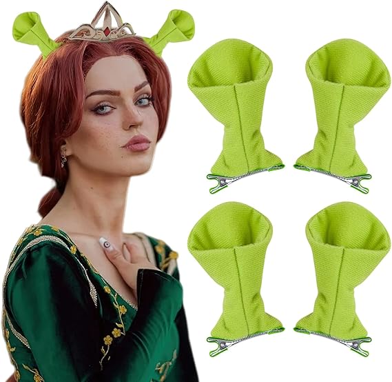 4 Pcs Green Ogre Ears Headband Monster Hair Clips for Halloween Cosplay Party Dress Up Costume Accessories