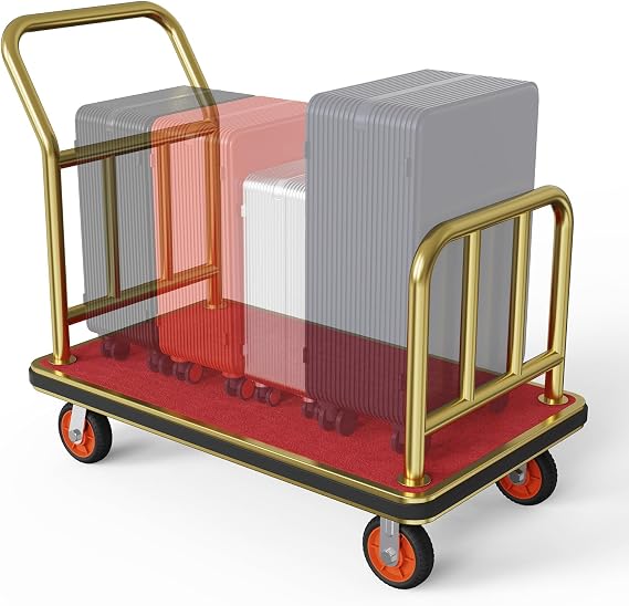 Gold 42x24In Hotel Luggage Cart,with Baffle Guardrail,850LB Capacity