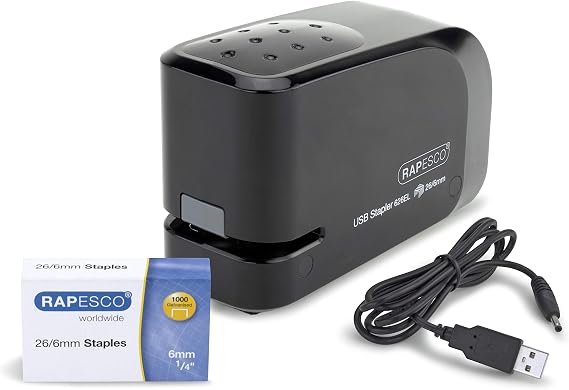 Rapesco 1454 626EL Automatic Electric Stapler USB/Battery, Black