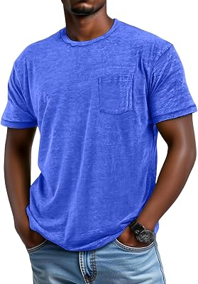 Men Dressy Short Sleeve Tops Fashion Solid Color Shirt Crew Neck Tshirts Stylish Tshirts with Chest Pocket