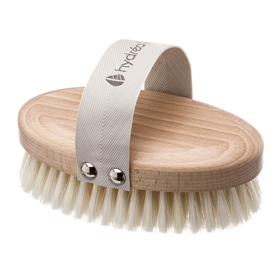 Hydrea London Natural Dry Body Brush Exfoliating Dry Skin Brush with Natural Bristle, Dry Brush Cellulite Remover, Helps Improve Lymphatic Drainage - FSC Certified Beechwood.