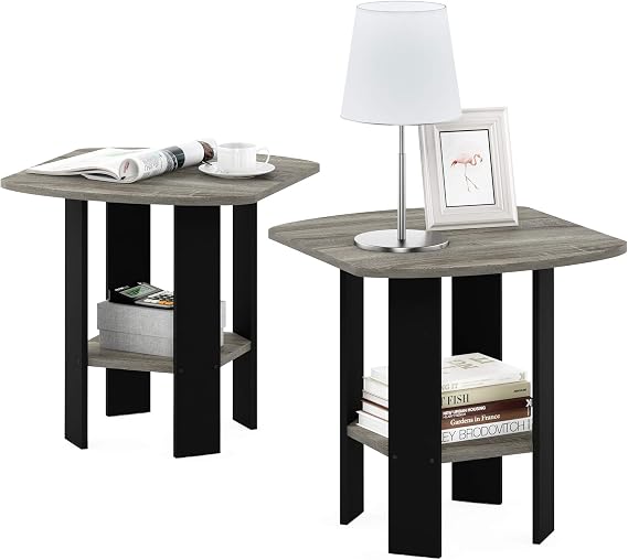 Furinno SIMPLE DESIGN Set of 2 Side Table, 2-Tier End Table, French Oak