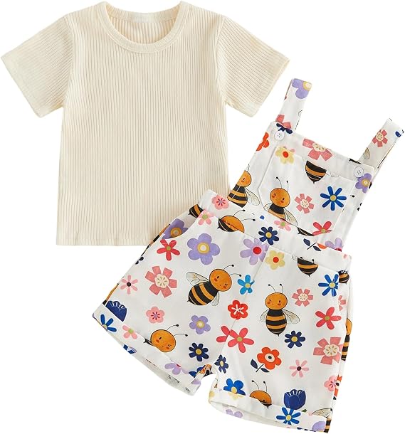 Toddler Baby Girls Summer Outfits T-Shirt Overalls Shorts Set