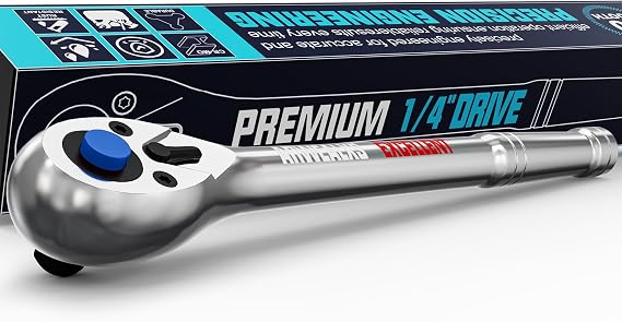1/4-Inch Drive Ratchet, 18cm Ratchet Handle, 72-Tooth Quick-Release Ratchet Wrench, Full Polished, for Auto Repair, Mechanical Repair