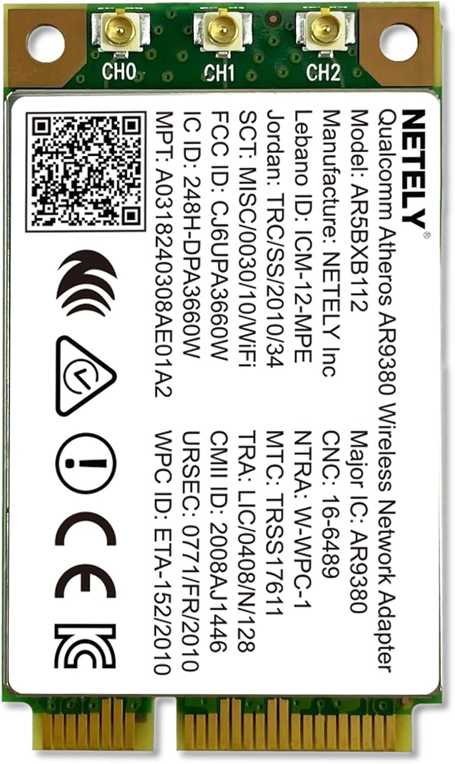 NETELY 802.11N Mini-PCIE Interface 900Mbps Dual Band WiFi Adapter for Laptop PCs and Desktop PCs,2.4GHz 450Mbps and 5GHz 450Mbps, Qualcomm Atheros AR9380 Wireless Network Adapter AR9380