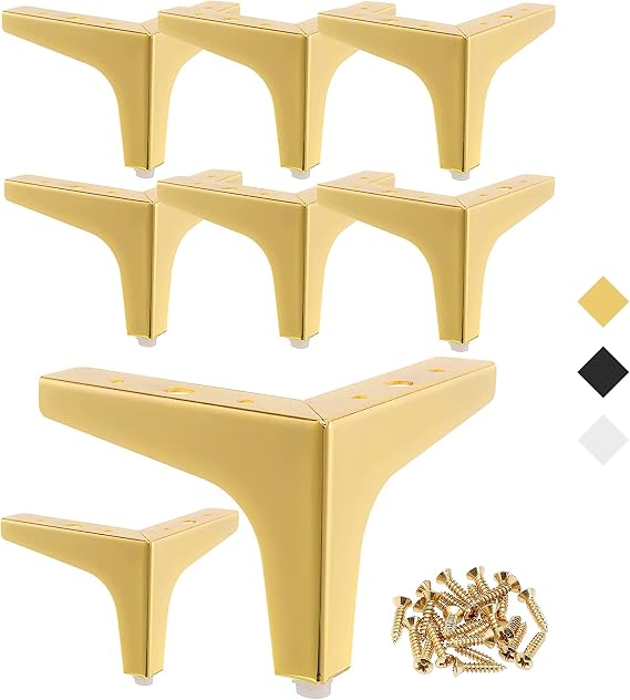 Metal Furniture Legs 4 Inch, 8 PCS Triangle Furniture Feet Modern Style Furniture Sofa Legs, Heavy Duty Replacement Gold Legs for Cabinet, Cupboard, Table, Sofa, Couch Chair
