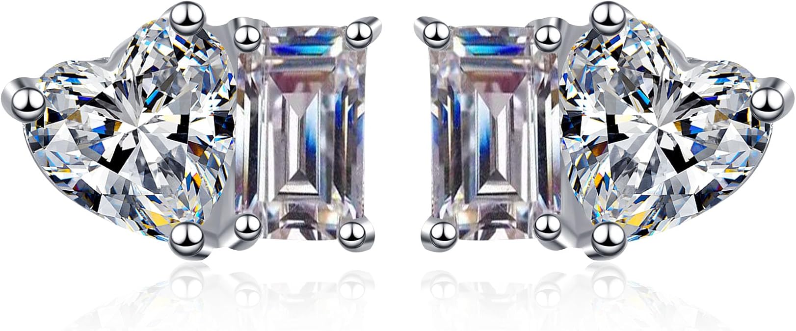 StarGems Emerald Cut Heart 2ct2 Moissanite 925 Silver Platinum Plated Stud Earrings EX021