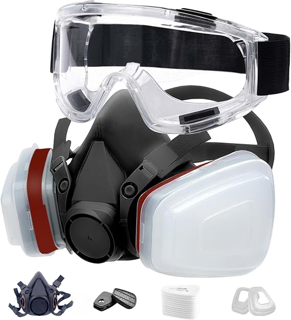 Reusable Full Face Mask, Dust Mask, Dual Filtration, 10 Replaceable Filter Pads, Suitable For Various Work Environments Such As Workshops, Woodworking, Painting, Spray Painting, Etc
