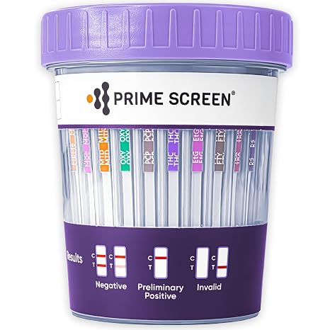 Prime Screen Urine Drug Test Compact Cup 16 Panel Kit (AMP,BAR,BUP,BZO,COC,mAMP,MDMA,MOP/OPI,MTD,OXY,PCP,THC, ETG, FTY, TRA, K2) -[10 Pack]-CDOA-9165EFTK