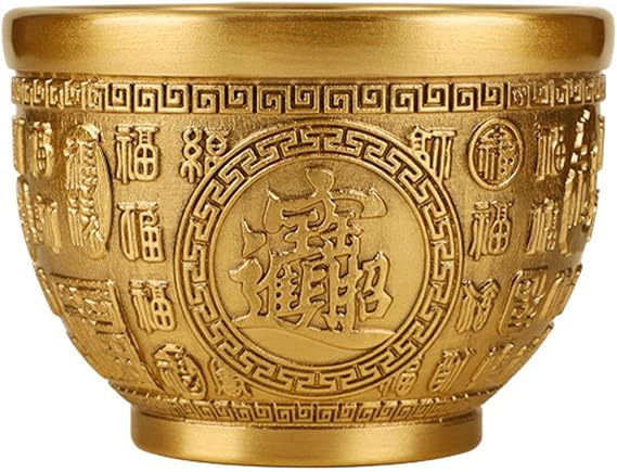 Feng Shui Treasure Bowl Chinese Fortune Money Bowl Brass Cornucopia Bowl Feng Shui Treasure Basin Wealth Bowl Golden Offering Bowl for Success Home Office Decoration,A-16 * 10cm