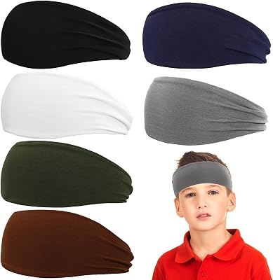 ONUPGO Kids Sweatbands - Athletic Headbands for Sports like Soccer, Baseball - Sweat Absorbing, Wicking, Elastic Headband 6 Pack