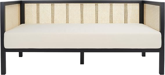 SAFAVIEH Furniture - Maude Rattan 3-Seater Loveseat - White & Black - Rattan - Coastal Woven Design - Ideal for Living Room, Sunroom, Patio (LVS1500B)