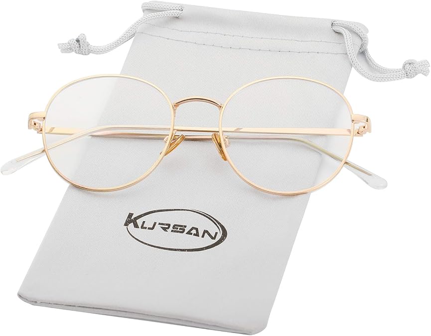 Kursan Blue Light Blocking Glasses Women Men Round Clear Lens Eyeglasses | Stylish Citcle Metal Frame Costume Eyewear