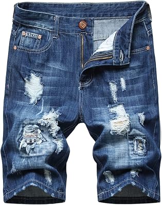 hhaappyy Mens Shorts Casual Ripped Distressed Denim Slim Fit Jean Shorts Summer Fashion Knee Length Short Jeans with Pockets
