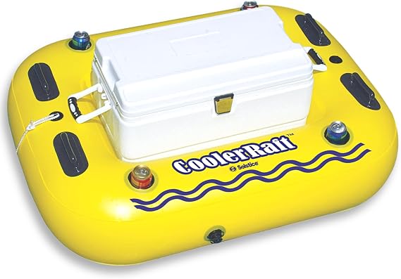 Solstice Inflatable Tube Float Heavy-Duty Material with Grab Handles for Pool, Lake & River Compact with Mesh Base, Cupholders, Rope Cooler Raft, Yellow, 55" Super Chill