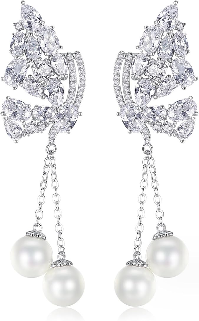 Long Earrings for Women | Wedding Earrings for Women | Cubic Zirconia Dangling Earrings for Women | Rhinestone Long Tassel Wedding Bridal Dangle Earrings | Clear Cubic Zirconia Chandelier Long Dangle Earrings for Women