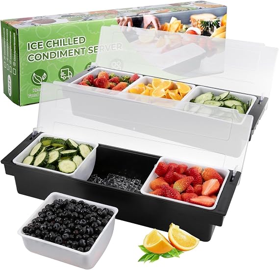 2-Pack Condiment Caddy with Lid, 3-Compartment, Ice Space Base