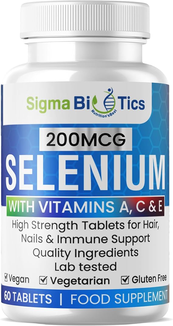 Selenium with Vitamins A, C & E - Promotes Healthy Hair, Skin & Nails - Supports the Immune System - Superior Absorption Formula - Vegan and Gluten Free - 60 Tablets for 2 Months Supply