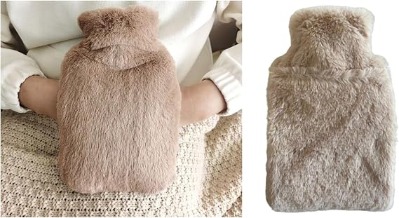 HOT WATER BAG SIDE POCKET BEIGE PLUSH THERMOPHORE 27x17x2cm 750ml