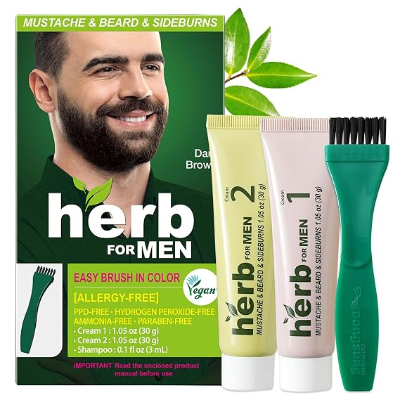Herb for Men Mustache & Beard Dye (Dark Brown, 1 Pack)
