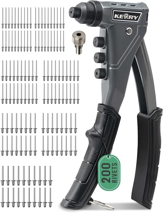 Kerry 9.6" Pop Rivet Gun Kit, Extended Handle with 200 Aluminum Rivets