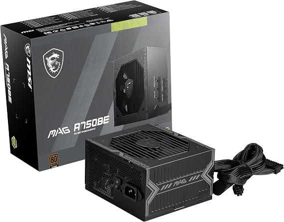 MSI MAG A750BE, Semi-Modular Compact 750W ATX Power Supply, 80+ Bronze, Low-Noise Fan, Active PFC Design,