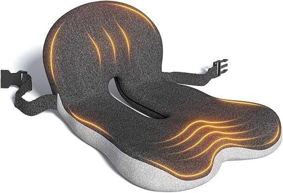 Office Chair Seat Cushion for Long Sitting Workers - L-Shaped Ergonomic Memory Foam with Tailbone Support & Adjustable Strap