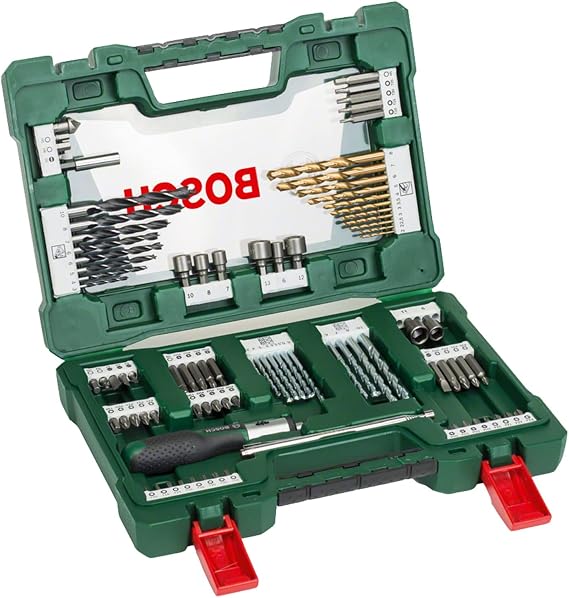 Bosch Home and Garden Accessories 91 adet V-Line titanyum matkap ve uç seti (ahşap, taş ve metal için, cırcırlı tornavida ve manyetik çubuk dahil, delme ve vidalama aletleri için aksesuarlar)