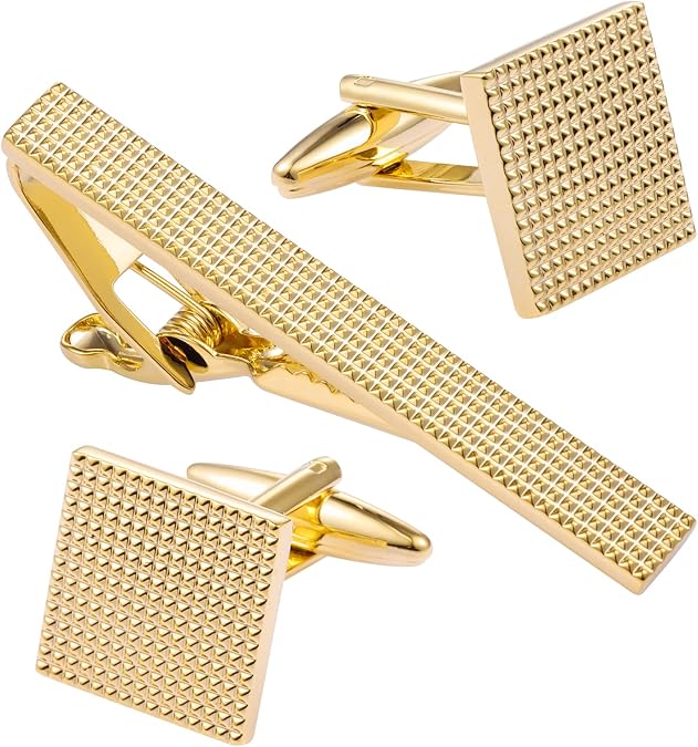 HAWSON Metal Cufflinks and Tie Clip Set for Men Novelty Cuff Links and Tie Bar Gifts for Wedding Level,Football, Musical Symbols Designs
