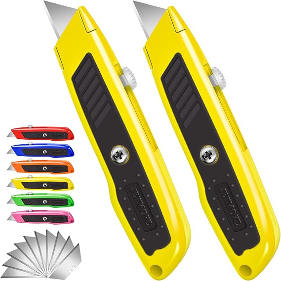 JETMORE Box Cutter, 2 Pack Utility Knife, Yellow Box Cutters, Box Opener