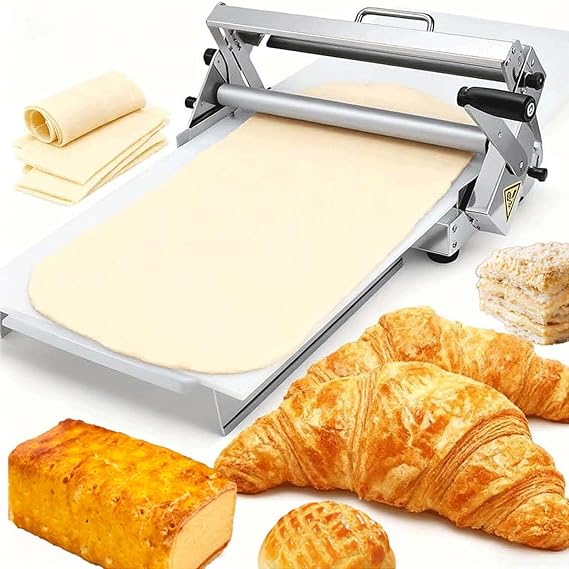 Manual Folding Dough Sheeter Machine, Stainless Steel Pastry Roller, with Adjustable Thickness, for Bakery, Pizza, Croissant, Commercial & Home Use,001,830 * 480 * 250mm